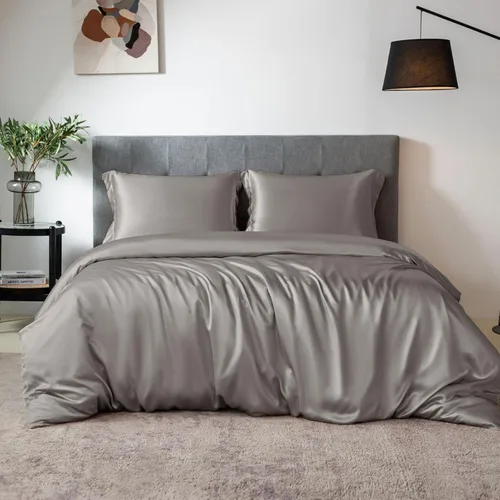 Vista 17 de THXSILK Juego de funda de edredón de seda de 4 piezas, sábanas de seda, juegos de cama de lujo, ultra suave, lavable a máquina, duradera, 100% seda