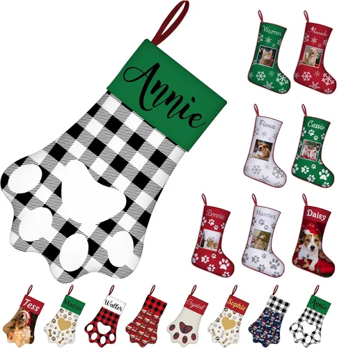 Vista 17 de Medias de Navidad de raza de perro personalizadas con texto de nombre, regalos de decoración de calcetines de Navidad personalizados para perros