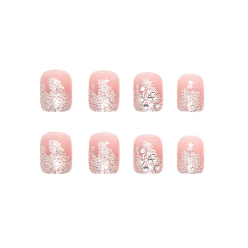 Vista 5 de Hkanlre Uñas postizas cortas de color rosa a presión, cuadradas, brillantes, cobertura completa, francesas, para mujeres y niñas, 24