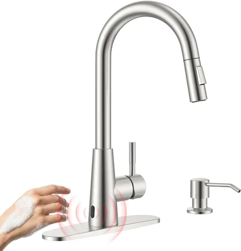 Vista 19 de APPASO Grifo de cocina dorado con dispensador de jabón, grifos de fregadero de acero inoxidable S304 de una sola manija con rociador desplegable