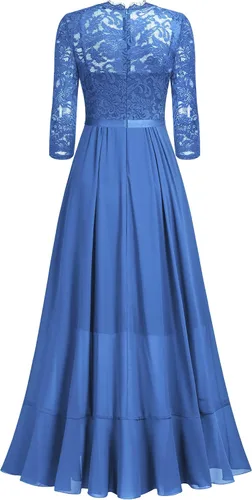 Vista 4 de Vestido largo de dama de honor con vuelos de encaje y cuello en V para mujer de MIUSOL