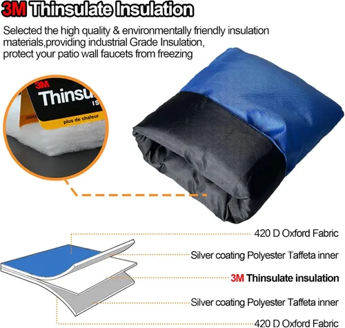 Vista 5 de Cubierta de Grifo al Aire Libre Ampliada para Protección contra Congelación en Invierno, Thinsulate de 3M, 10”H x 6.3”W Fundas para Aspersores