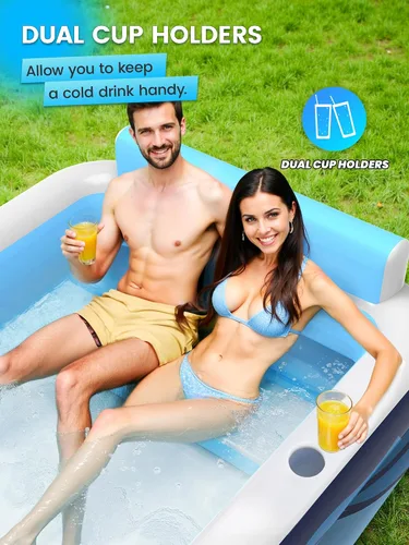 Vista 4 de VISTOP Piscina inflable para adultos o niños con asientos/portavasos, grandes y gruesos, piscina fresca para la familia, piscina de agua inflable