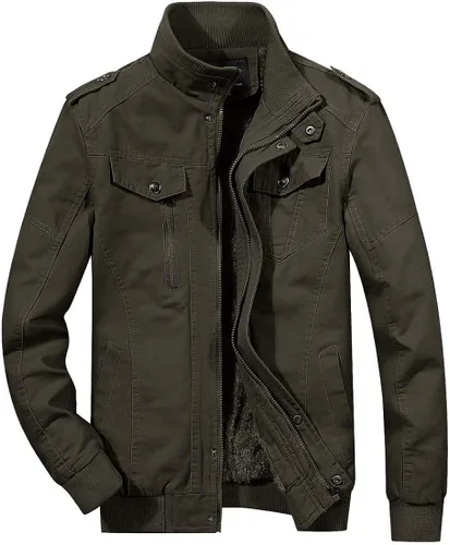 Vista 5 de CRYSULLY - Chaqueta de invierno de forro polar para hombre, estilo informal, con varios bolsillos, abrigo de campo