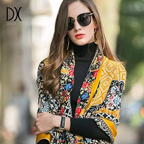 Vista 5 de DANA XU 100% pura lana merino extra grande pashmina cachemira bufanda chal y envoltura para mujeres invierno manta floral de gran