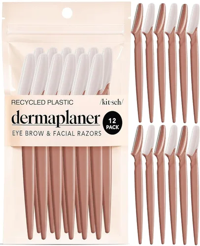 Vista 9 de Kitsch Dermaplane - Maquinilla de afeitar facial para mujeres y hombres, maquinillas de afeitar para cejas y afeitadora facial - Maquinilla de Negro