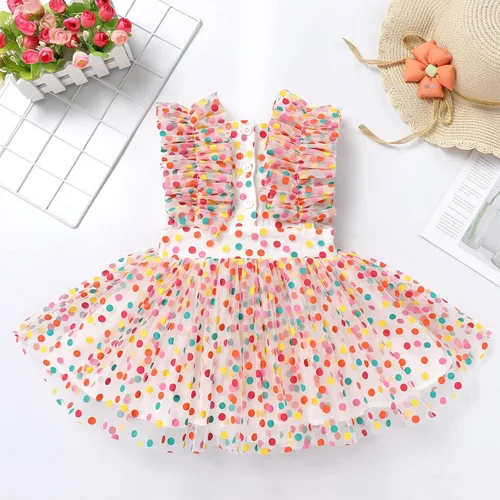 Vista 4 de Baby Girls 1st Birthday Outfit Colorful Polka Dots Romper Princess Party Tutu Dress Cake Smash Clothes for Photo Shoot