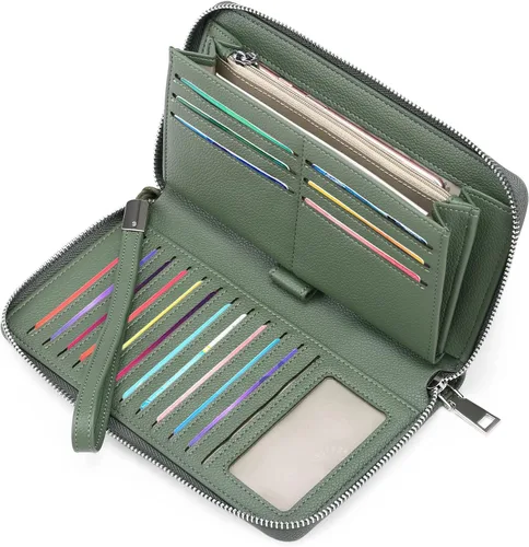 Vista 15 de GOIACII Cartera de piel con bloqueo RFID para mujer, con cremallera alrededor de gran capacidad, cartera larga para tarjetas de crédito, cartera