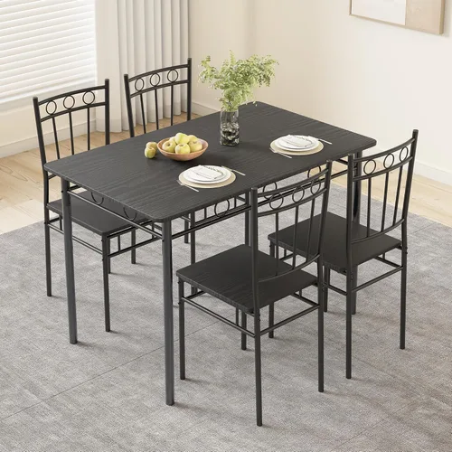 Vista 14 de Juego de mesa de comedor para 4, mesa de cocina y sillas de 5 piezas, juego de mesa de comedor rectangular con 4 sillas, juego de mesa de cocina que