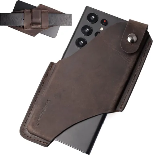 Vista 7 de Gentlestache Funda de cuero para teléfono celular con clip para cinturón, bolsa de cuero para iPhone Samsung Motorola, funda para cinturón con Negro