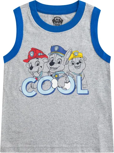 Vista 4 de Paw Patrol Nickelodeon Marshall, Rubble and Chase, paquete de 2 camisetas sin mangas para niños pequeños y pequeños, gris/blanco