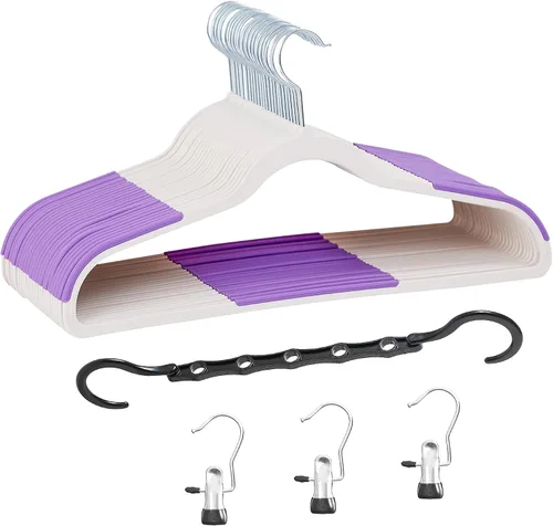 Vista 28 de VECELO - Juego de 25 perchas de plástico, con muescas antideslizantes para hombros para ahorrar espacio en el armario, percha resistente para Beige