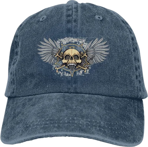 Vista 9 de Cowboy Hat Trendy Hats for Man and Women Djustable Four Season Outdoor Baseball Cap of Hell Skull with Angel Navy Blue