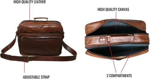 Vista 4 de 13 "bolso de mensajero de cuero Tablet compatible con el caso del ipad maletín de oficina regalo para los hombres bolso de hombro angustiado, Marrón