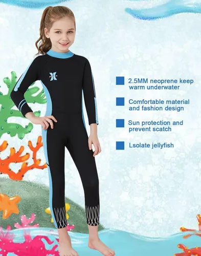 Vista 3 de DIVE & SAIL Traje de neopreno de 0.098 in para niños, manga larga, protección UV, traje de baño térmico