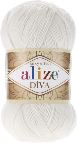 Vista 30 de Alize Diva Silk Effect 100% hilo acrílico de microfibra, 1 madejas de bola de 3.53 oz 383yds color (1 - crema)