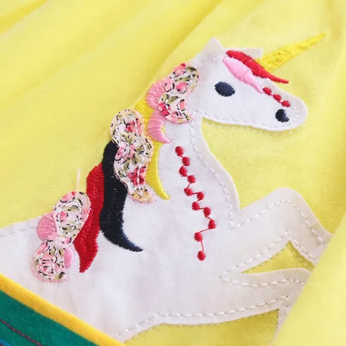 Vista 4 de Vestidos casuales de unicornio de algodón de manga corta y cuello redondo para niñas de 2 a 7 años