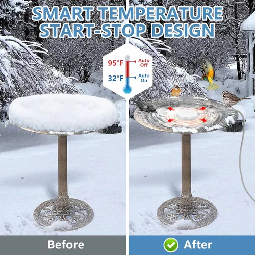 Vista 3 de Calentador de baño para pájaros de 80 W para exteriores en invierno, control termostático, apagado automático, descongelador, calentador de agua