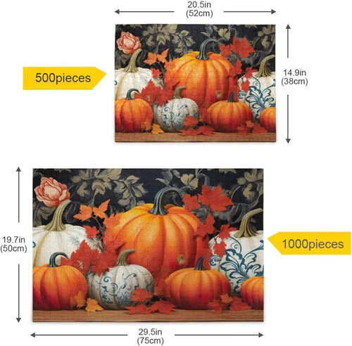 Vista 5 de Pumpkin Fall Jigsaw Puzzles 500 Pieces for Adults with Mesh Storage Bag 2011670
