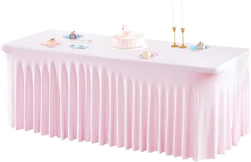 Vista 39 de Paquete de 1 manteles azul bebé para mesas rectangulares de 4 pies, cubiertas de mesa de spandex elástico de una pieza resistentes a las arrugas