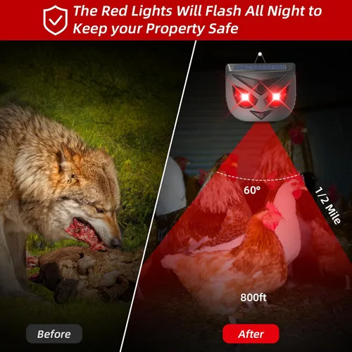 Vista 4 de Repelente solar de animales actualizado 2025 para exteriores, disuasorio de coyote para patio, luces disuasorias nocturnas efectivas para ojos