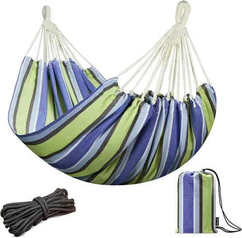 Vista 14 de JoyView Hamaca doble brasileña con cuerdas colgantes, extragrande de 86.6x59" hamaca portátil de algodón para patio, jardín, porche, capacidad