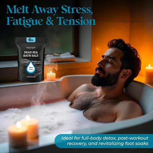 Vista 4 de Aromasong Baño de sal del mar muerto remojo 6 libras. Paquete a granel – Sales del Mar Muerto 100% naturales para remojar, relajar y desintoxicar