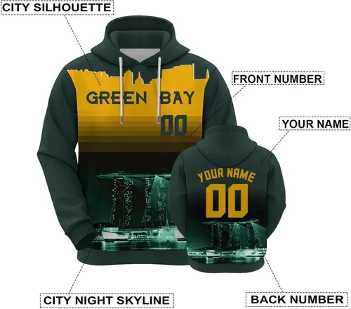 Vista 91 de Custom Football Hoodies City Night Skyline Personalized Sweatshirt Name Number Fan Gift Pullover for Men Women Youth