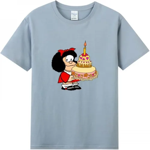 Vista 14 de Camiseta de algodón purificado con pastel de cumpleaños Mafalda para mujer Negro