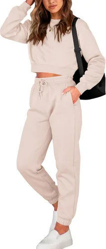 Vista 55 de BTFBM Conjunto deportivo de 2 piezas para mujer, camiseta corta de manga larga, sin botones, pantalón con cordón ajustable, pantalones deportivos