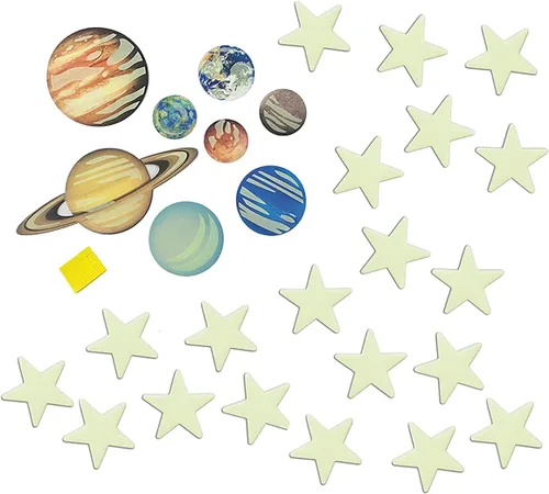 Vista 2 de 4M, Sistema solar en 3D, brillante, planetas y estrellas nova, Glow-in-the-Dark verde