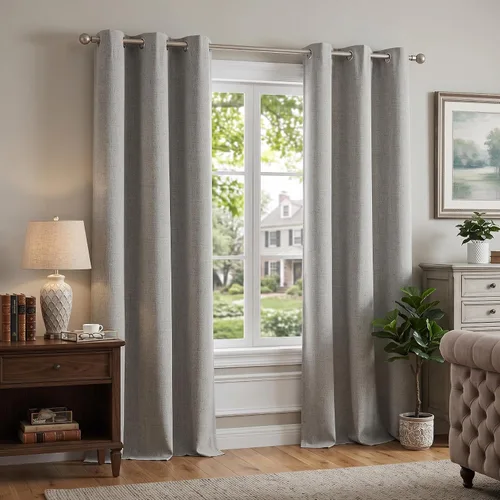 Vista 24 de Cortinas opacas de lino beige Melodieux de 63 pulgadas de largo para dormitorio, sala de estar, 100% cortinas con ojales para bloquear la luz