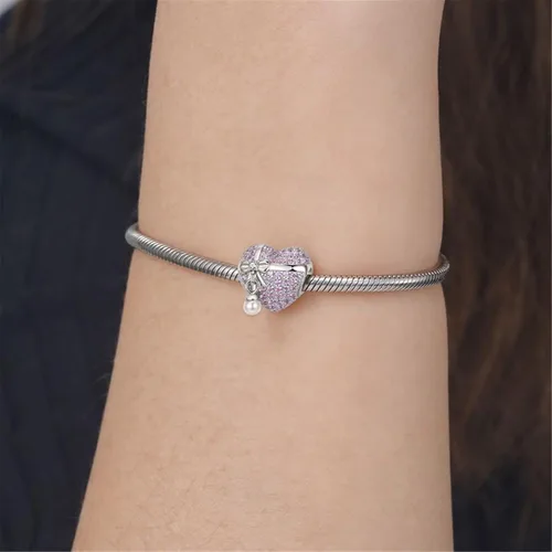 Vista 3 de GNOCE Abalorio de plata de ley 925 con diseño de corazón de amor con pajarita