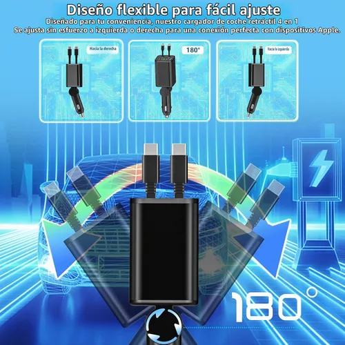 Vista 4 de Cargador retráctil certificado MFi de Apple, cargador de coche de 120W PD Bronce negro