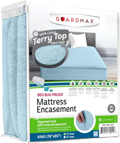 Vista 59 de Guardmax Funda de colchón individual con cremallera, protector de colchón 100% impermeable, suave y absorbente de algodón de rizo superior