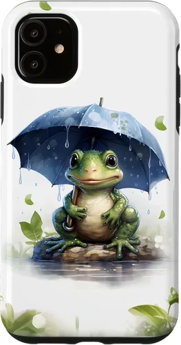 Vista 8 de Cute Green Frog with Umbrella in The Rain Case for iPhone 17