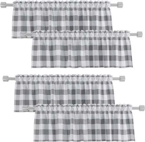 Vista 20 de 4 cenefas de cuadros de búfalo para ventanas de sala de estar, 16 pulgadas de largo, diseño clásico a cuadros a cuadros para dormitorio, baño