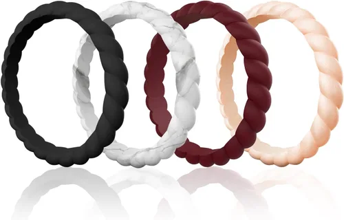 Vista 14 de Egnaro Women's Braided Silicone Wedding Ring, Stylish Stackable Rubber Band