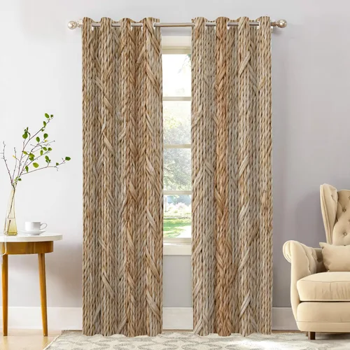 Vista 46 de Shrahala Cortinas rústicas de granja para ventanas de cocina, textura de cesta tejida, paneles de cortina rústica para ventana de granja, poliéster