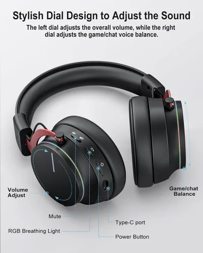 Vista 6 de Inwa Auriculares inalámbricos para juegos, con equilibrio de juegochat, sonido envolvente 7.1, orejeras suaves de proteínas, micrófono desmontable