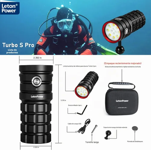 Vista 7 de TS Pro - Linterna de buceo, 25000 lúmenes, luz de video subacuática de 328.1 ft, luz de buceo, con carga tipo C para deportes profesionales al aire
