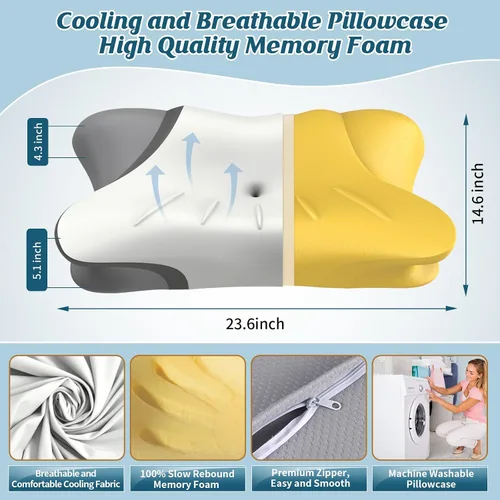Vista 3 de Almohada cervical para el cuello para aliviar el dolor, almohadas de cama para dormir, almohada de enfriamiento ergonómica, almohada ortopédica