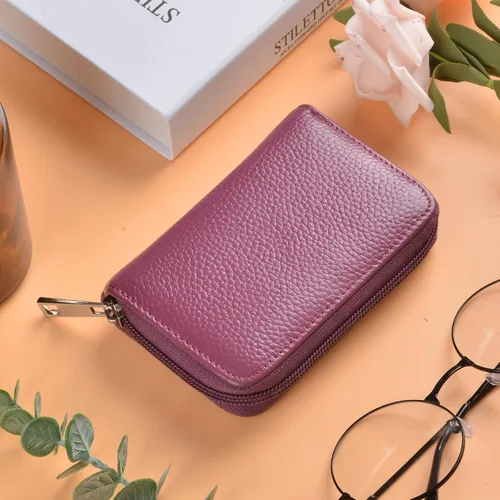 Vista 2 de Easyoulife billetera para tarjetas de crédito de cuero auténtico con espacio para 26 tarjetas
