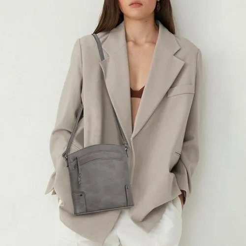 Vista 2 de Bolsos cruzados para mujer, con múltiples bolsillos, monograma de firma grande, con cremallera, bolso de hombro de piel sintética para mujer