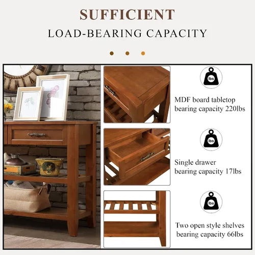 Vista 4 de Mesa consola de madera maciza de 42 pulgadas para entrada, mesa de sofá con cajones Farmhous Sofa Table with Storage Cabinets & Drawers,Solid Wood