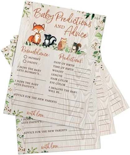 Vista 3 de Printed Party Predicciones y consejos para baby shower, animales del bosque, 50 tarjetas