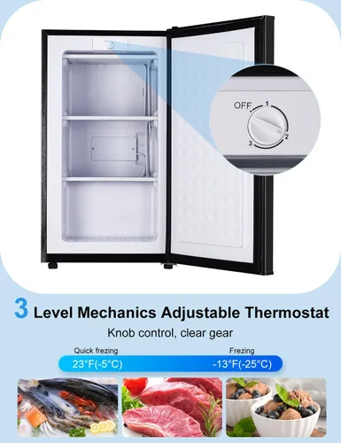 Vista 7 de Congelador vertical de 3.2 pies cúbicos Mini Congelador con Puerta Reversible - Congelador Vertical con Termostato Ajustable de 3 Niveles