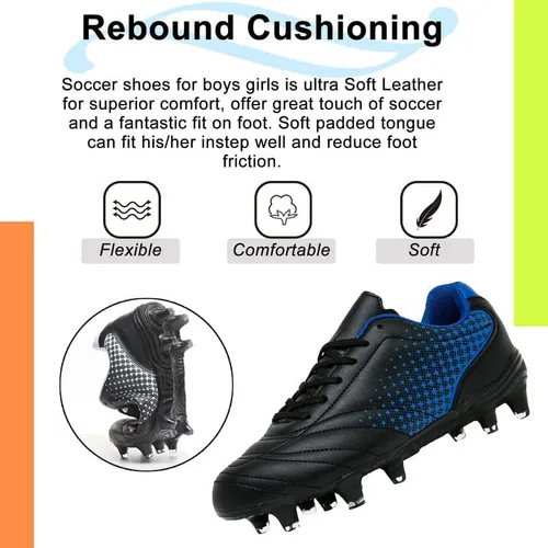 Vista 5 de LIZRHA Zapatos de fútbol para niños y niñas, tacos de fútbol para niños y niñas, zapatos de fútbol atléticos para exteriores, zapatos de fútbol
