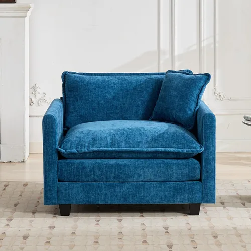 Vista 183 de Sofá seccional modular verde de 111.5", sofás seccionales grandes de 3 plazas para sala de estar, sofá nube oversized de tela chenille con otomana