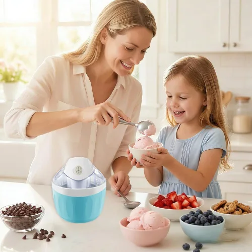 Vista 7 de Mini máquina para hacer helados, pequeña máquina para hacer postres personales para gelato, sorbete de yogur congelado, máquina de helados